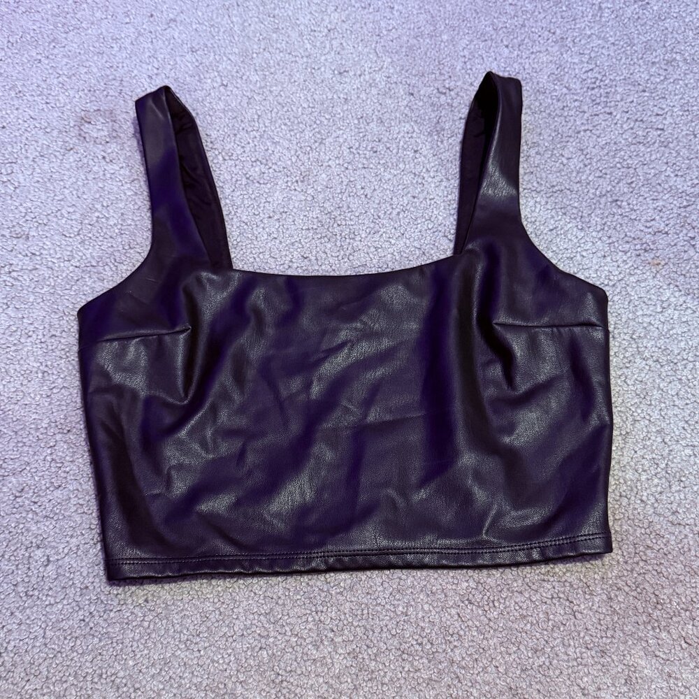 Express Body Contour Faux Leather Cropped Tank Top